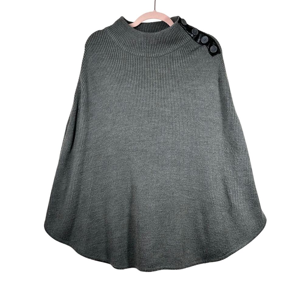NEW YORK & COMPANY Gray Knit Mock Neck Sweater Poncho S/M